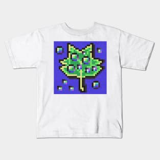 Green Leaf With Water Droplets Pixel Painting Kids T-Shirt